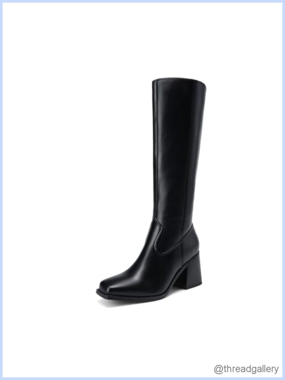 Women's Knee High Block Heel Tall Boots Faux Leather Square Toe Zip Up